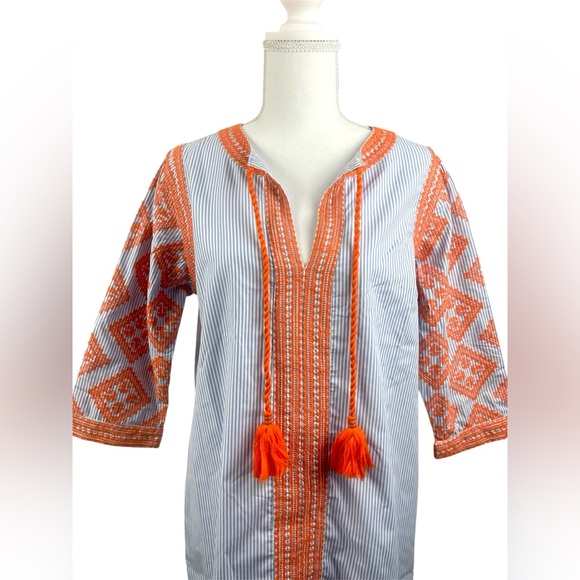 NWT Gretchen Scott Odessa Embroidered Striped Tunic Dress- vacation resort wear - Picture 3 of 10